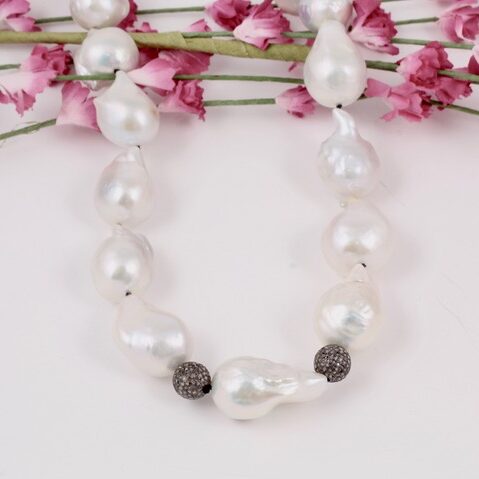 Baroque Pearls 20mm with Black Pave Diamond Balls